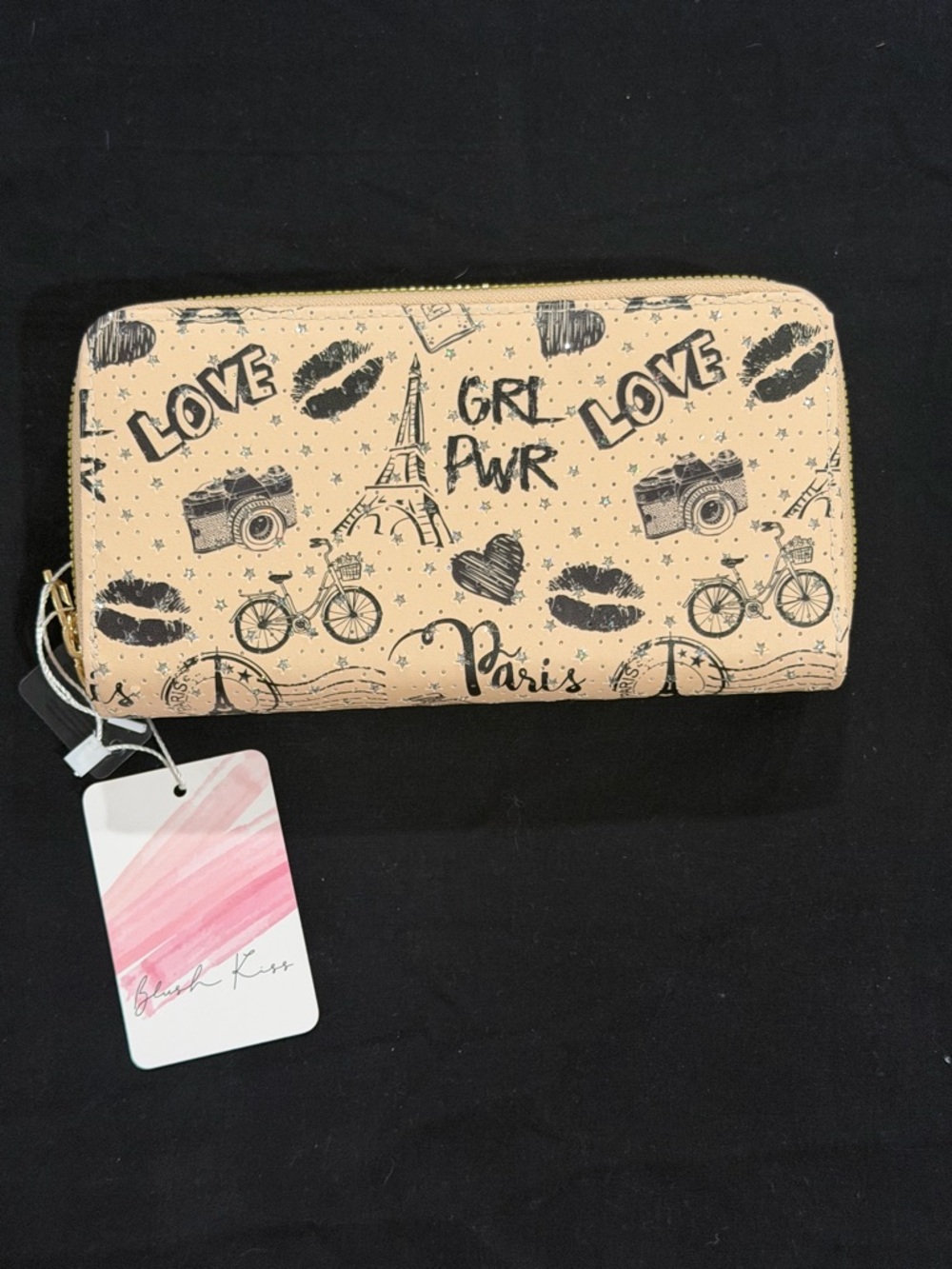 Paris Sketch Zip Wallet - Beige